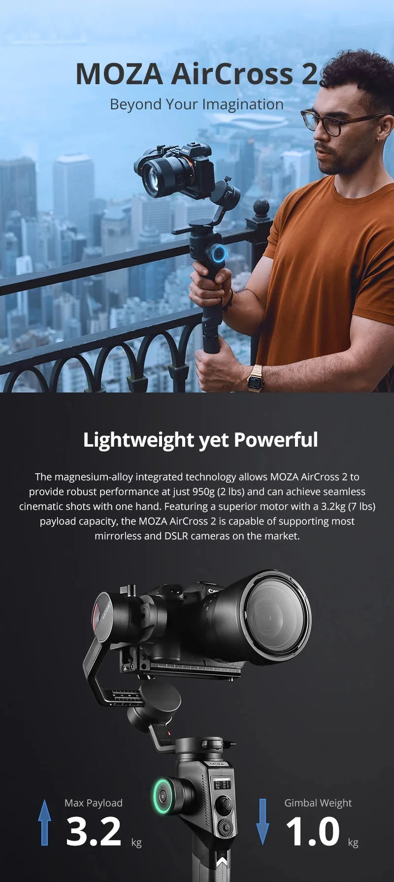 Moza Aircross 2 3 осевой Стабилизатор камеры Gimbal Steadycam для sony a6300 Panasonic GH5 GH4 Canon EOS Pk Zhiyun Crane 3