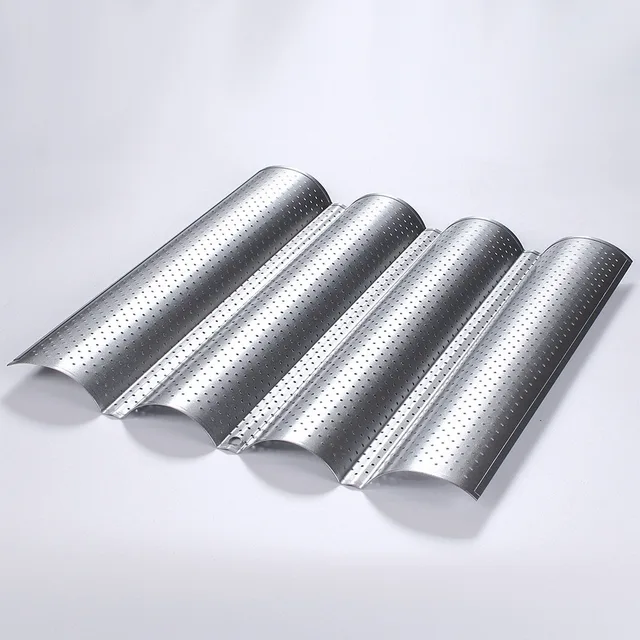 baking tray Wave Baguette Mould long stick Non-toxic Baking Dishes Pastry Tray Oven Rolling French bread stick baking pan 5 4 Groove Silver L
