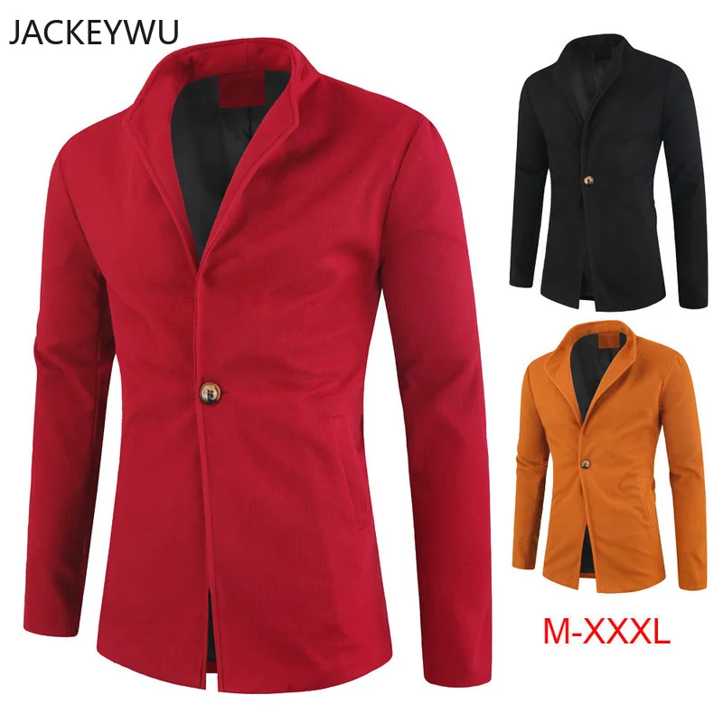 Зимний мужской Тренч,, английский стиль, куртка на одной пуговице, флис, шерсть, тонкая ветровка с лацканами, чистый цвет, пальто