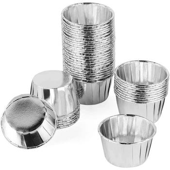 

Promotion! Aluminum Foil Paper Cupcake Baking Cups 200 Pack Silver, Muffin Cupcake Liner Mold Cake Decoration Baking Cups for Pa