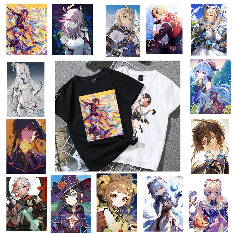 

Game Star Genshin Impact Patch Heat Transfer for Clothes Cartoon Sticker On T-shirt Hoodie Cosplay For Kids Applique On Bags