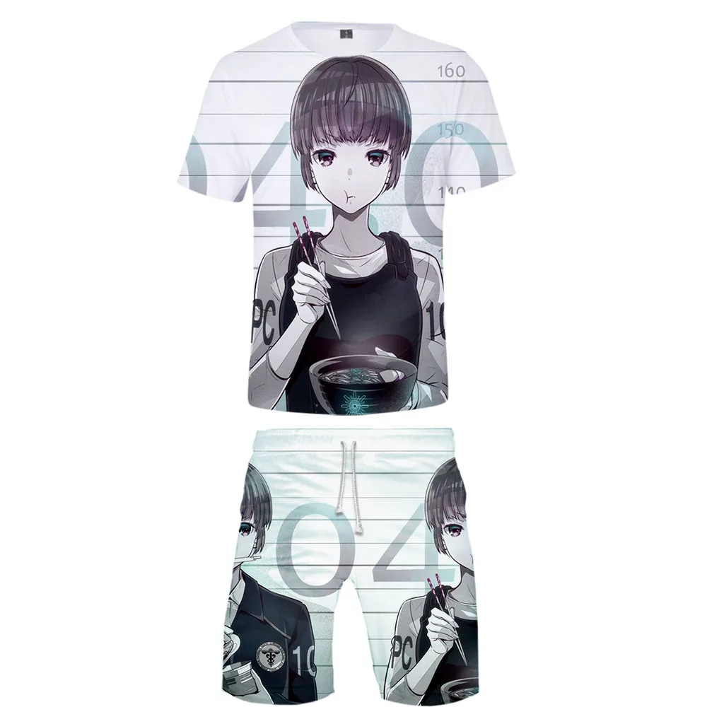 Psycho-Pass комплект из двух предметов футболка и шорты Harajuku Мужская футболка Psycho-Pass уличная Harajuku короткий рукав плюс размер