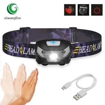 

LED Headlamp Flashlight USB Rechargeable Super Bright Led Waterproof Torch Gesture Sensor Headband Light Outdoor Activities Lamp