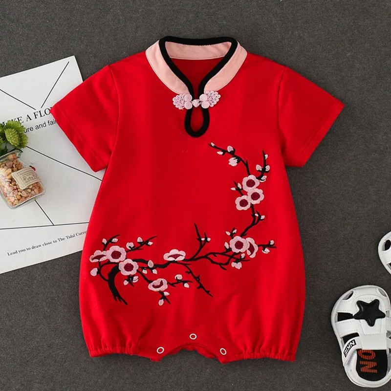 Детские летние комбинезоны в китайском стиле; Cheongsam Bebe; костюм с цветочным принтом; элегантные вечерние комбинезоны для малышей; стильная одежда для малышей