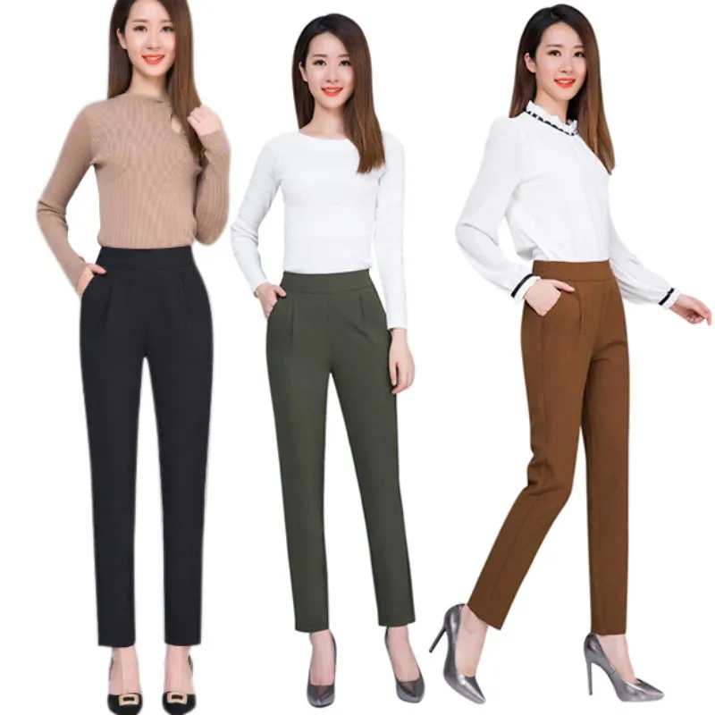 

Women Casual Harem pants Spring Autumn Fashion Loose Ankle-length Trousers Female Classic High Elastic Waist Black Pants