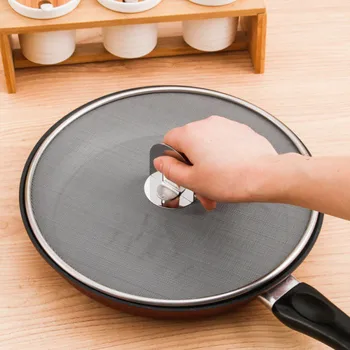 

Kitchen Pot Lid Pan Stainless Steel Anti Oil Frying Pan Cover With Knob Handle Kitchen Accessories Tools