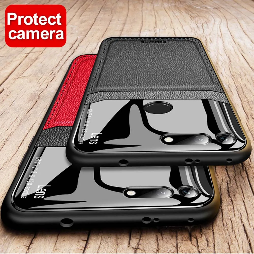 

For Huawei Honor View 20 case Honor V20 case leather texture plexiglass silicone soft bumper case for Honove V10 case back cover