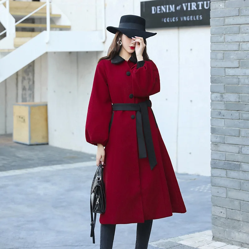 

2019 Winter New Style Korean-style Hepburn Wind Long Slim Fit Very Fairy of Mori Girl Woolen Coat Women's Fashion Coat