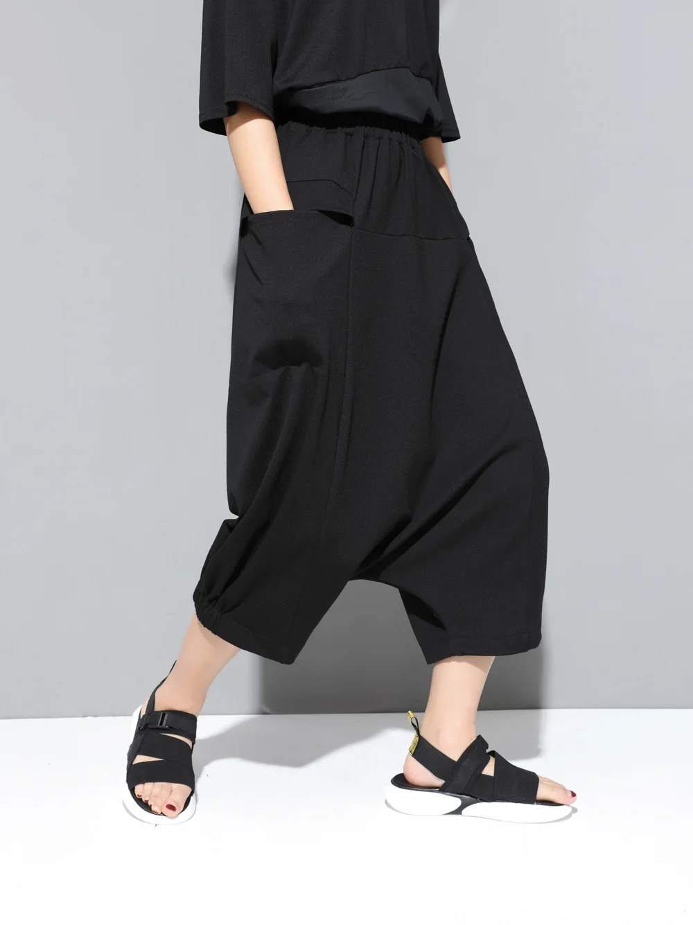 ASYMSAY New Women Harem Pants Female Elastic High Waist Casual Loose Calf Length Pants Fashion Tide AL1480