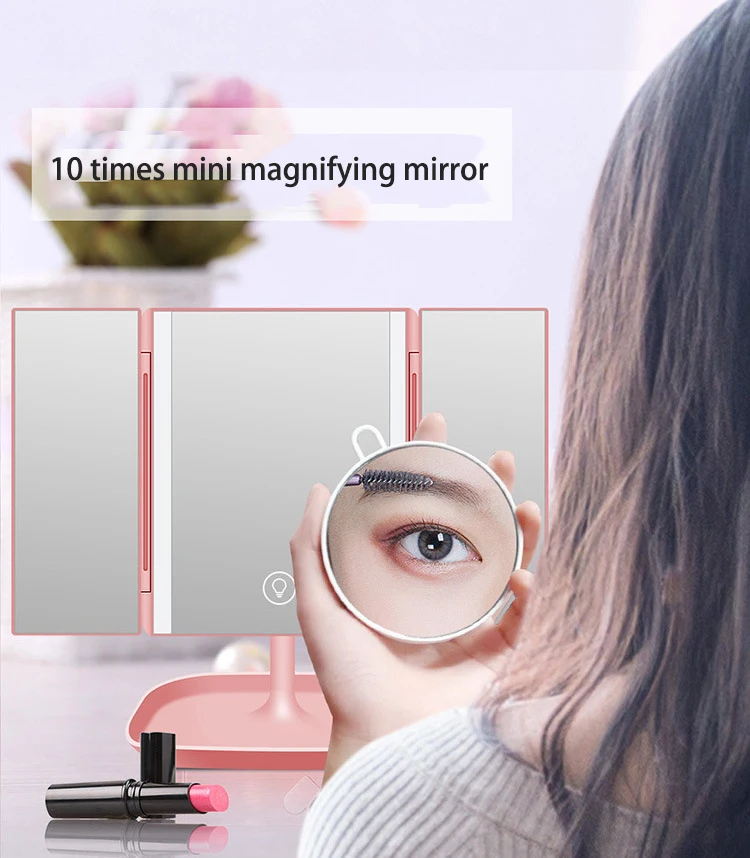  AiLESEN Folding LED Touch Screen Makeup Mirror Table Desktop Makeup With Mini 10X Magnifying Mirror