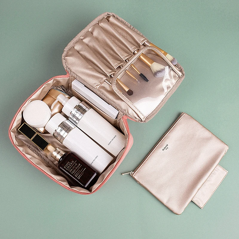 Large Capacity Zipper Cosmetic Bags Women's Makeup Case Lipstick Toiletry Tote Suitcase Makeup Bag Brush Organizer for Woman Tra