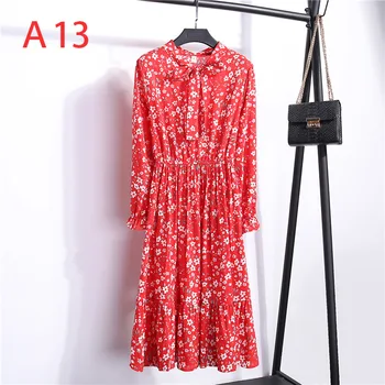 

2020 Spring Summer Korean Chiffon Women Dress Elegant Ladies New Vintage Dress Boho Floral Office Long Sleeve Vestidos Clothing