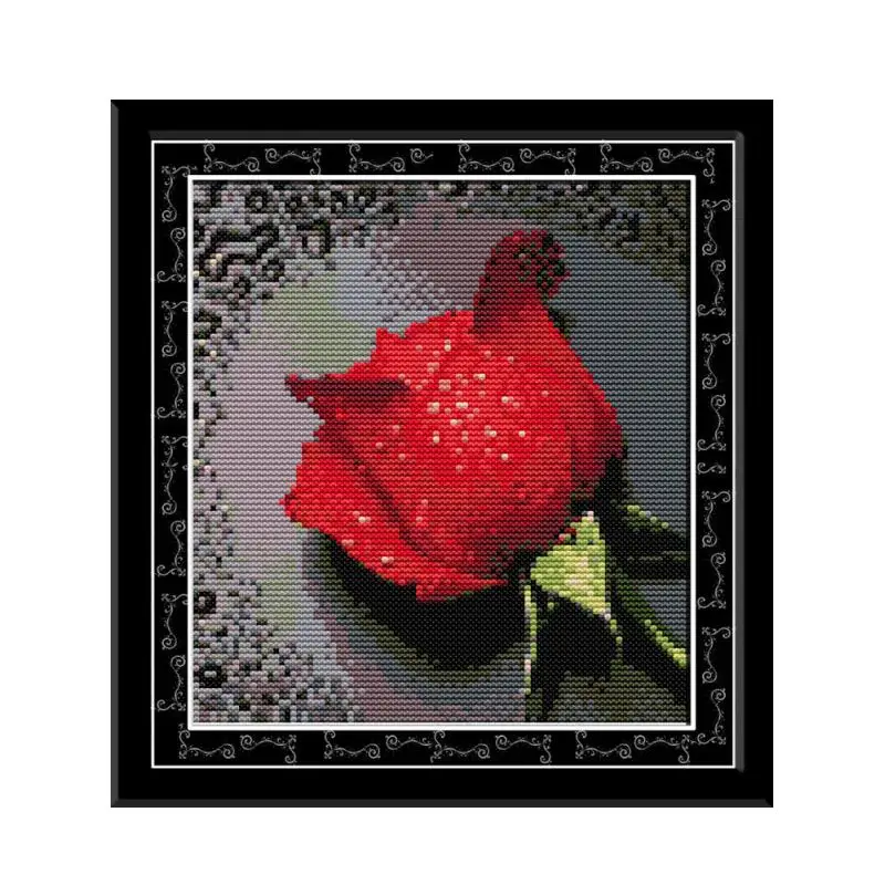 Joy Sunday Rose Набор для вышивки крестом DMC 11CT 14 CT поделки, ручная вышивка, набор для ручной вышивки, домашнее украшение, вышивка крестиком, простая - Цвет: Красный