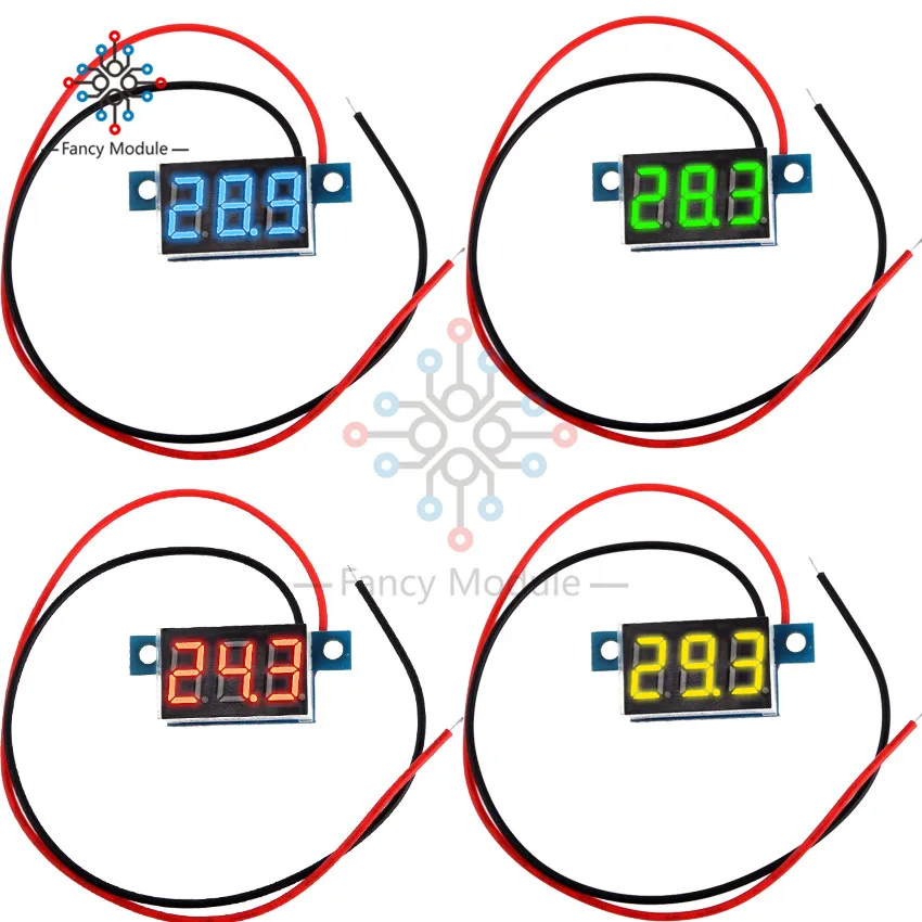 

0.36'' LED Digital Voltmeter 2-Wire 4 Color Available DC 3.3 -30V Voltage Meter Panel Gauge Detector Tester for Car Motor