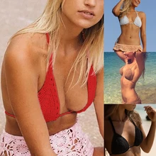 Вязанный крючком полосатый бандажный Бикини Топ женский бикини топы купальники сексуальный пляжный купальник женский купальный костюм biquinis feminino