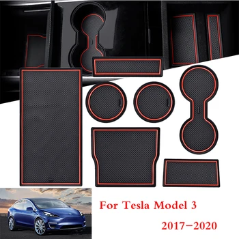 

For Tesla Model 3 2017 2018 2019 2020 Auto Accessories Car Console Wrap Mat Non-Slip Gate Slot Center Protective Cup Holder Pads