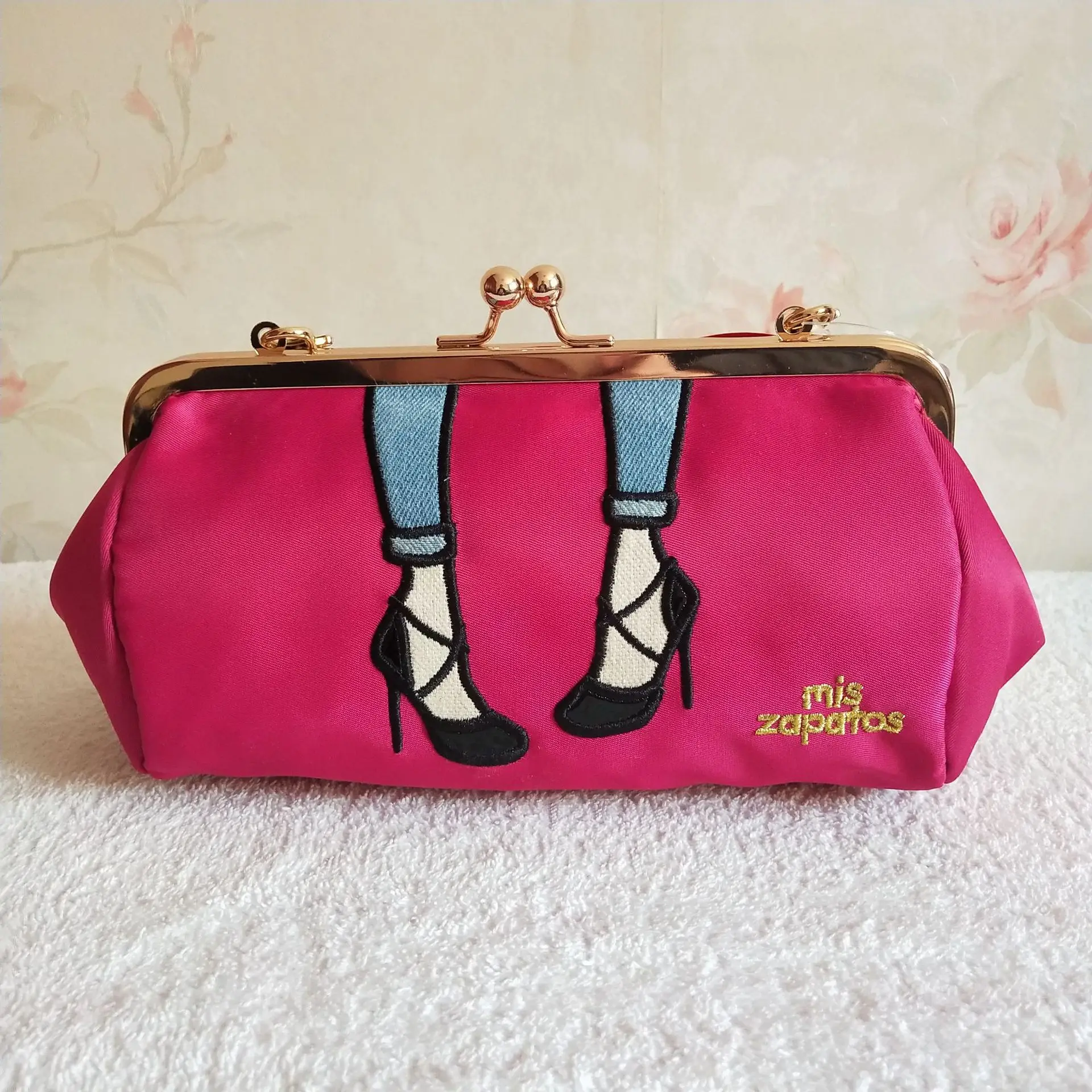 

Miszapatos Leg-shape Care Embroidered Chain Mouth Gold Package Nylon-One-Shoulder Oblique Bag Mobile Phone Bag