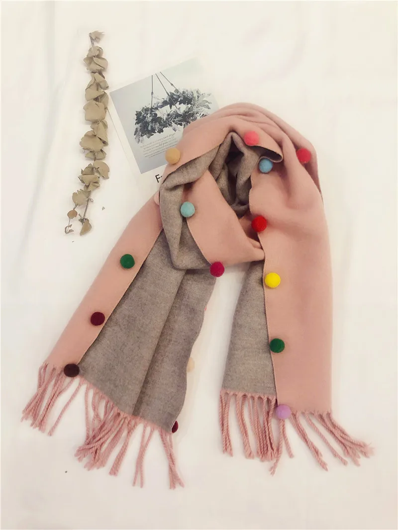 Новинка года; осенне-зимний шарф для девочек с имитацией разноцветных шаров; длинный шарф для девочек; шаль с кисточками для мальчиков; одежда с воротником для малышей; шарф для малышей - Цвет: pink