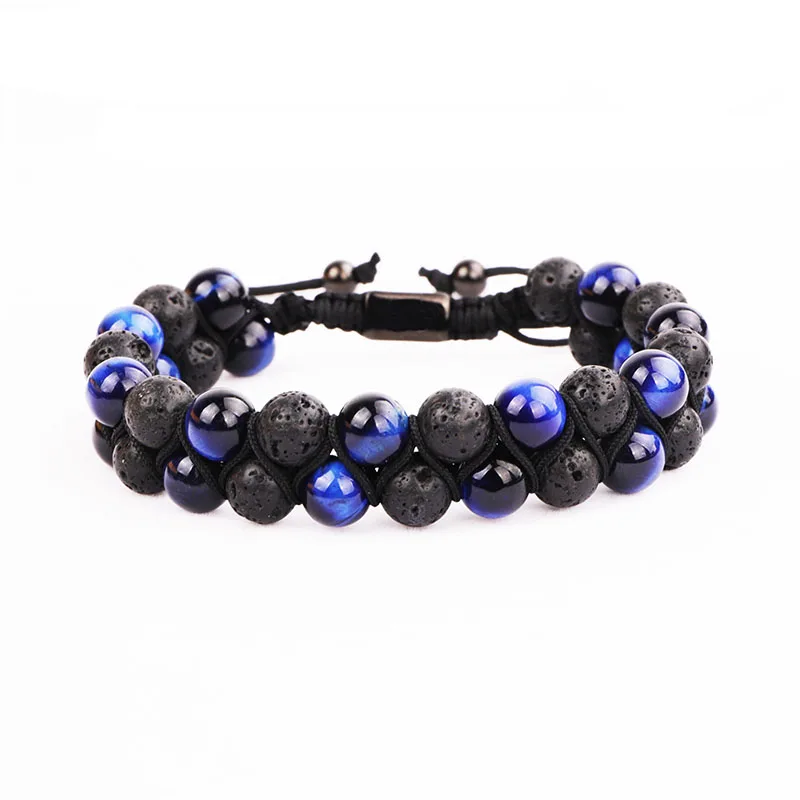 New Fashion Men Leather Bracelet Lava Stone Tiger Eye Stone Braided Bead Genuine Leather Macrame Bracelet Set Men Gift - Image 5