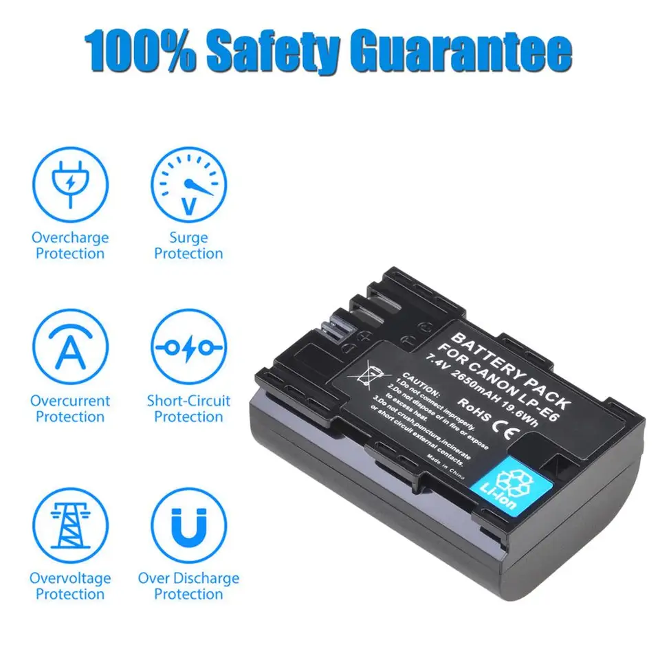 2650mAh LP-E6 LP-E6N LP E6 LPE6 LPE6N バッテリー Canon EOS