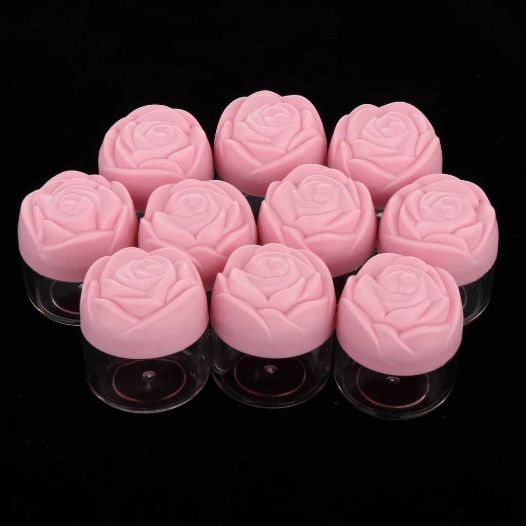 10pcs 20g Plastic Cosmetic Containers with Rose Shaped Screw Caps, Clear Empty Makeup Sample Jars Pot