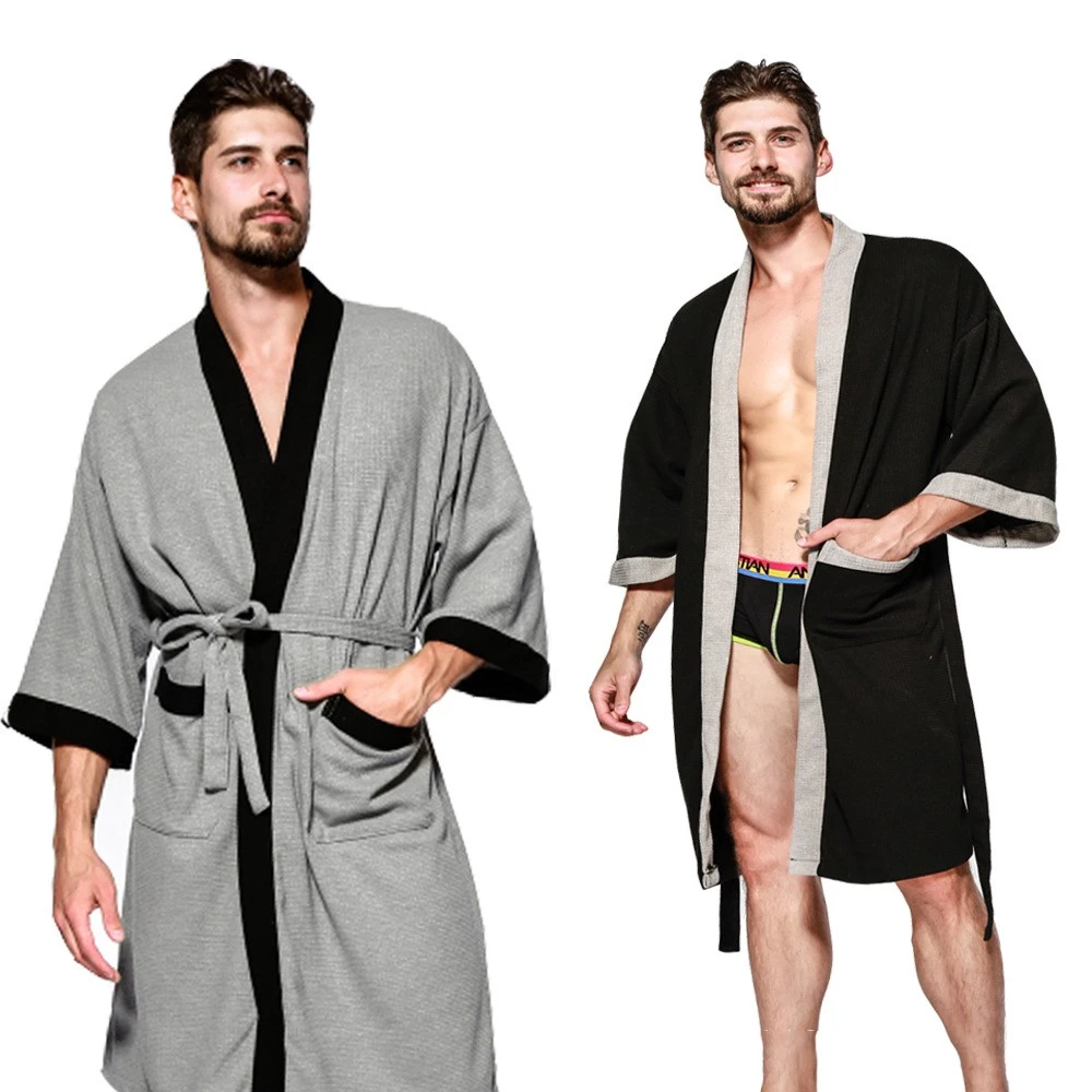 custom pajama pants Cotton Waffle Men Kimono Bathrobe Gown Sleepwear Couple Black Robe Nightwear Loose Casual Sauna Yukata Spring Summer Home Wear red pajama pants