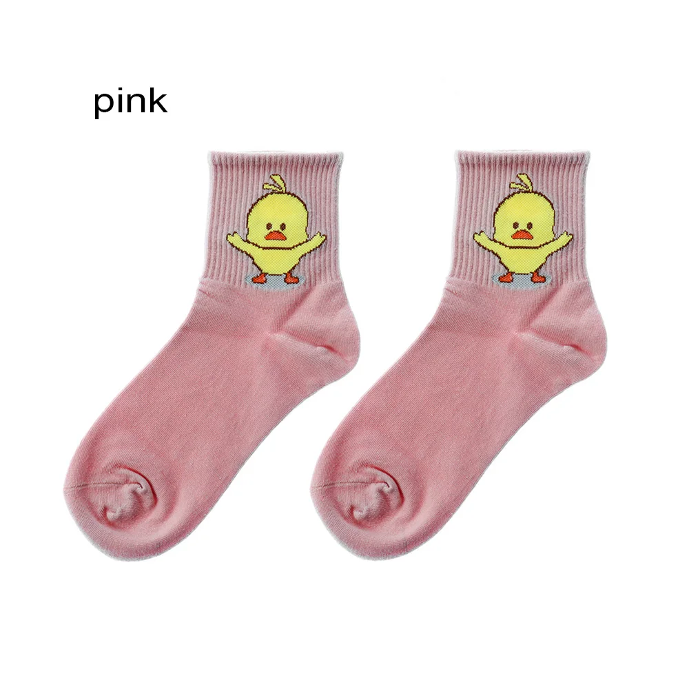 Pink 1 пара милых Хлопковых Носков унисекс с вышитыми героями мультфильмов, танцевальные Чулочные изделия с желтой уткой в стиле хип-хоп, хипстерские забавные дышащие повседневные заниженные носки - Цвет: Pink