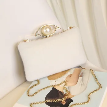 

Fashion Envelope Clutch Bag Plush Metal Elegant Chains Hand Bags Pearl Party Shoulder Bag For Women Dinner Wedding Clutches Nice