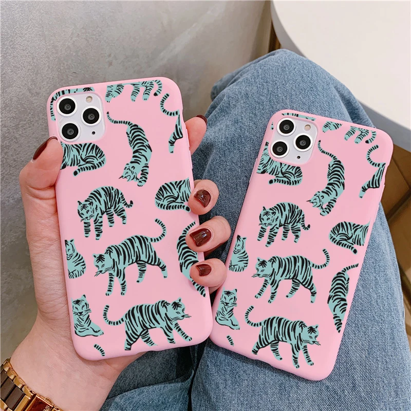 Милый чехол для телефона с тигром iphone 12 mini 11 Pro Max 7 8 plus X XR XS SE 2020 модные розовые