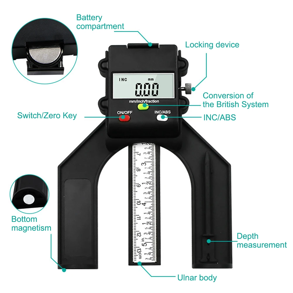 Цифровой глубиномер цифровой измеритель Глубина рисунка протектора lcd Магнитная устойчивая диафрагма 80 мм ручные роутеры кнопка батареи
