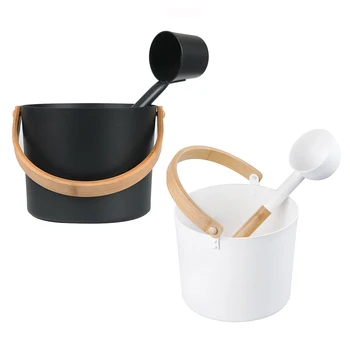 

7L Luxurious Finnish Sauna Aluminum Bucket with Long Handle Spoon Set Matching Ladle Sauna Barrel