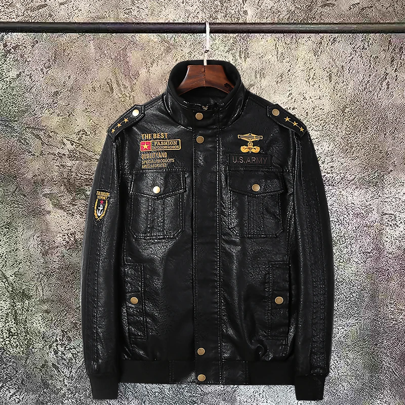 Мотоциклетная кожаная куртка мужская из искусственной кожи замши куртки Jaqueta De Couro Masculina мужские кожаные пальто плюс размер 5XL 6XL - Цвет: Черный
