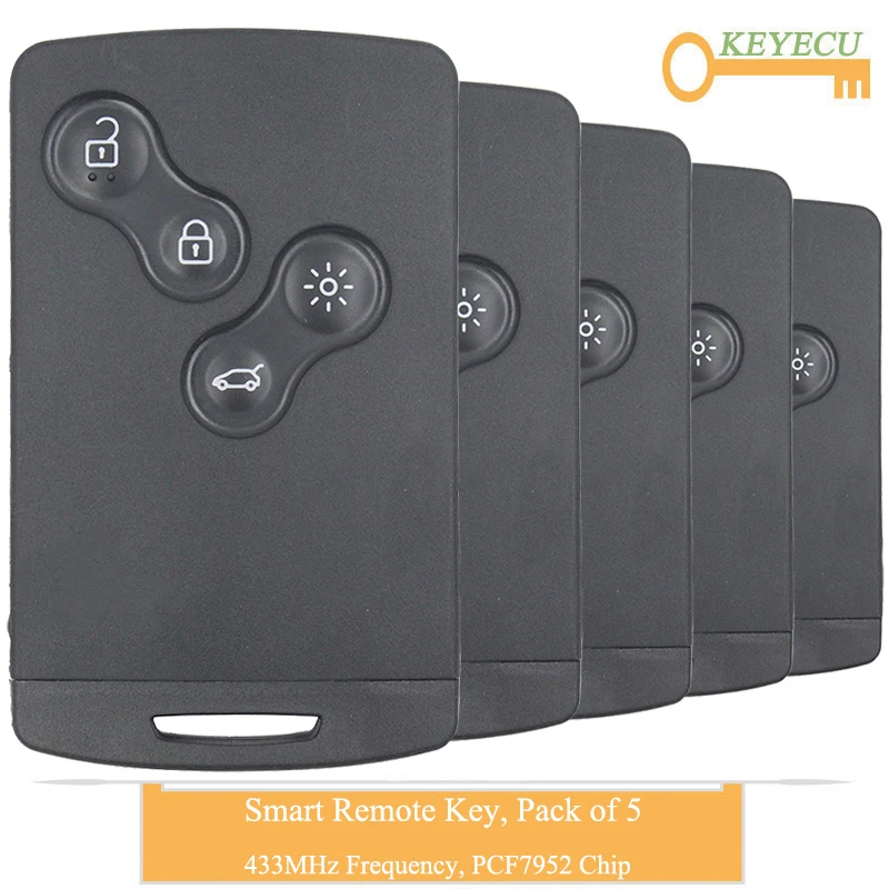 KEYECU 5 шт. смарт-карта Keyless-Go пульт дистанционного управления автомобильный ключ для Renault Megane III Scenic lll, Fob 4 кнопки-433 МГц-PCF7952 чип