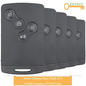 

KEYECU 5PCS Smart Card Keyless-Go Remote Control Car Key for Renault Megane III Scenic lll, Fob 4 Button - 433MHz - PCF7952 Chip