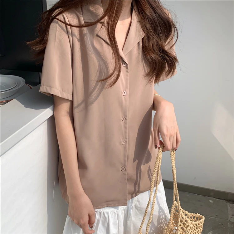 Turndown Collar Short Sleeve Chiffon Shirt Blouse Women 2020 Office Ol Overalls Shirt Casual Button Loose Summer Simple Tops Turndown Collar Short Sleeve Chiffon Shirt Blouse Women 2020 Office Ol Overalls Shirt Casual Button Loose Summer Simple Tops