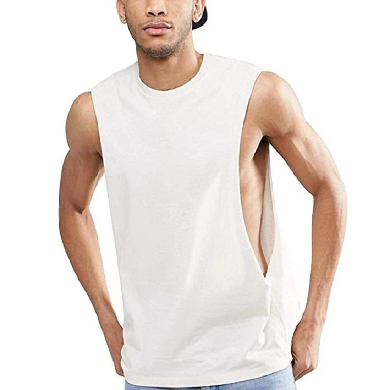 Men's Fitness Sleeveless Vest With Extreme Dropped Armhole Crew Neck Regular Fit Shirts Tank Tops