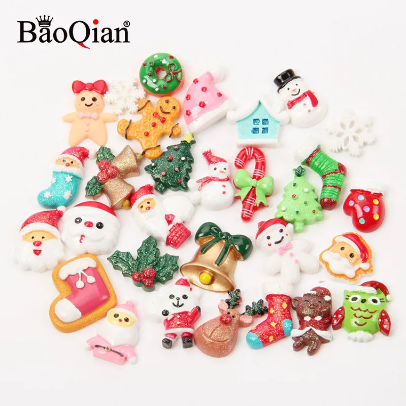 

30Pcs Mix Resin Christmas series Beads Decoration Crafts Flatback Cabochon Scrapbooking Fit Phone Embellishments Diy Accessories
