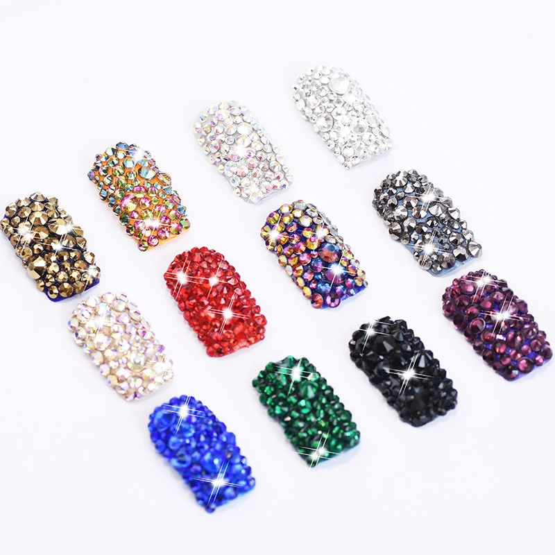 1440 pcs ss3-ss20 manicure jewelry hot red bottom drill glass white AB color size mixed flat bottom rhinestone