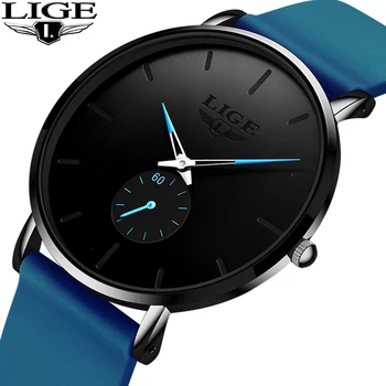 

2020 LIGE Luxury Men Watch Fashion Minimalist Blue Ultra-thin Silicone strap Watch Casual Waterproof Men Wristwatch Gift for Men