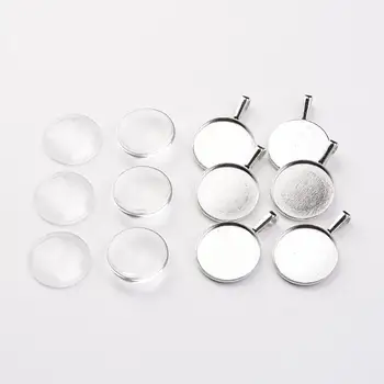 

6 Sets Bubble Locket Alloy Pendant Cabochon Bezel Settings Clear Glass Cabochons