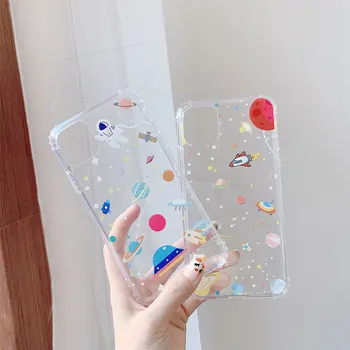 

transparent space planet phone Case For iphone 11 case For iphone xs max X XR 7 8Plus Clear Soft Silicone Star Moon Cover Fundas