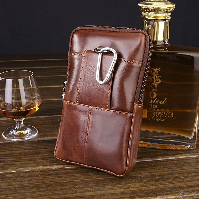 Men's Genuine Leather Waist-pocket Mobile Phone Bag-through Belt Transverse and Vertical Mobile Phone Leather Sleeve
