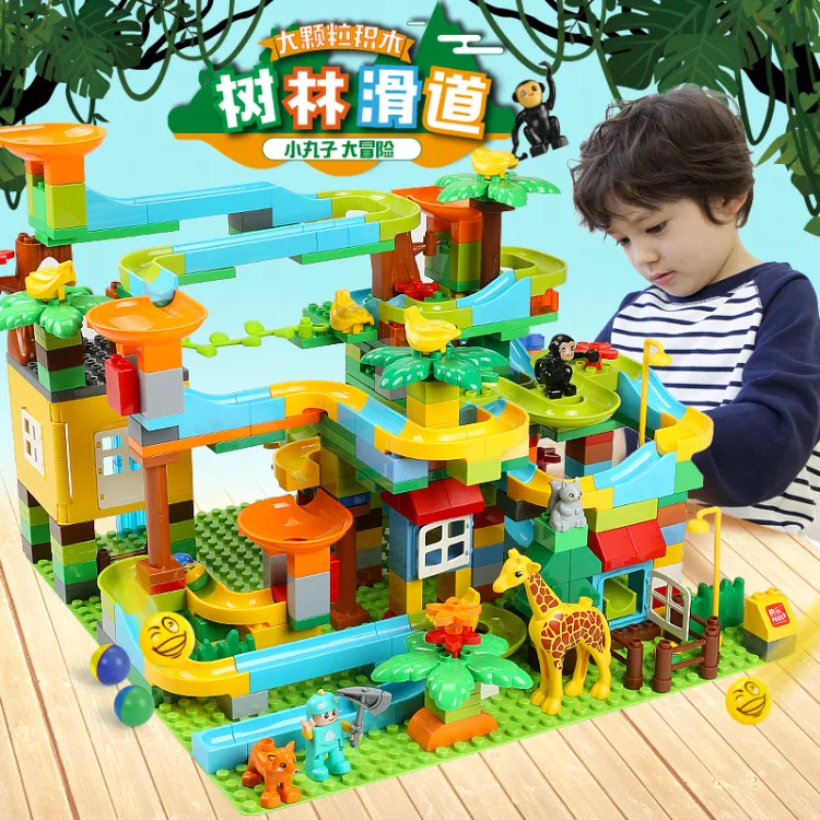 

353 Large Particles Building Blocks Fun Woods Slide Camera Track DIY Assembled Fight Inserted Educational Children Male Baby Toy