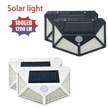 Applique murale solaire à 100 Led avec détecteur de mouvement PIR, imperméable, éclairage d'extérieur, luminaire décoratif, idéal pour un jardin