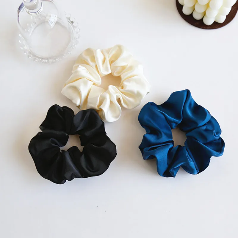 100% Pure Silk Hair Scrunchie Width 3.5cm Hair Ties Band Girls Ponytail Holder Luxurious Colors Sold by one pack of 3pcs claw hair clips Hair Accessories