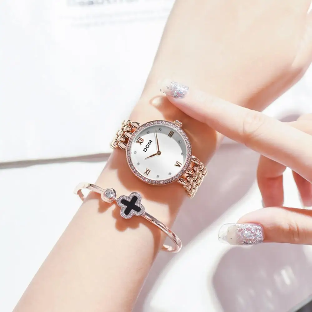 Часы dom женские модные часы Топ бренд женские модные наручные часы водонепроницаемые женские часы со стальным браслетом G-1235G-7M