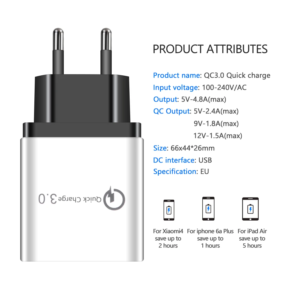Quick Charge 3.0 USB Wall Charger Power Adapter Travel QC 3.0 Three Ports USB Charger 3 Ports USB For iPhone Samsung Note 8 HTC