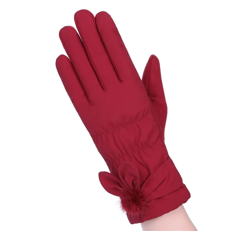 Высококачественные модные женские вышитые перчатки из искусственной кожи с кроликом на осень и зиму, теплые меховые рукавицы, лидер продаж, модные - Цвет: 027A-Wine