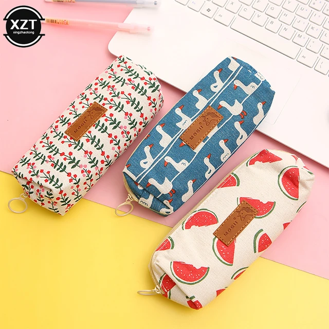Canvas Pencil Bag Small Flowers Pencil Cases Kawaii Stationery Bag
