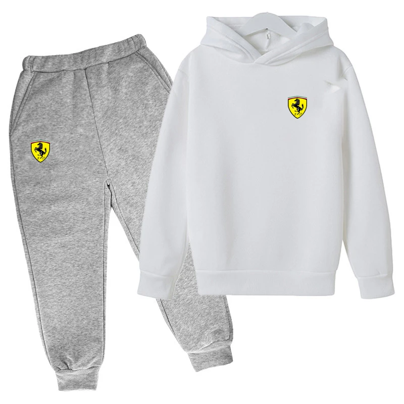 children's clothing sets expensive 2022 Spring New Brand Ferrari Boys And Girls Hoodie Suit Cotton Children's Hooded Sportswear Suit 4-14 Year Old Boys Suit boy kid suit